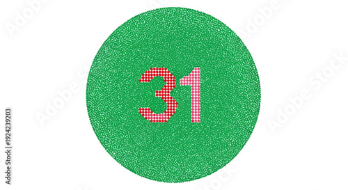 Green circle with the number thirty-one in red font.