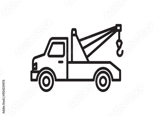 Simple line drawing of a tow truck with a crane and hook
