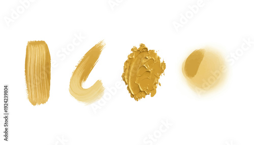 Assorted creamy peanut butter textures and smears on white background.
