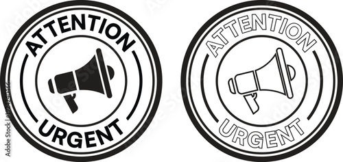 Urgent attention required rubber stamps with megaphone icons