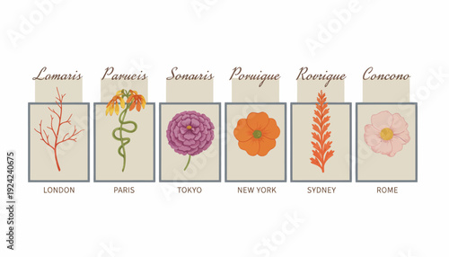 Vintage Botanical Illustrations of Flowers from Major Cities.