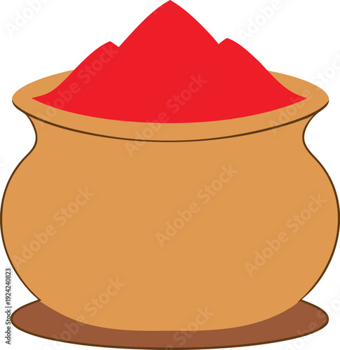 Red Powder in Clay Pot white background