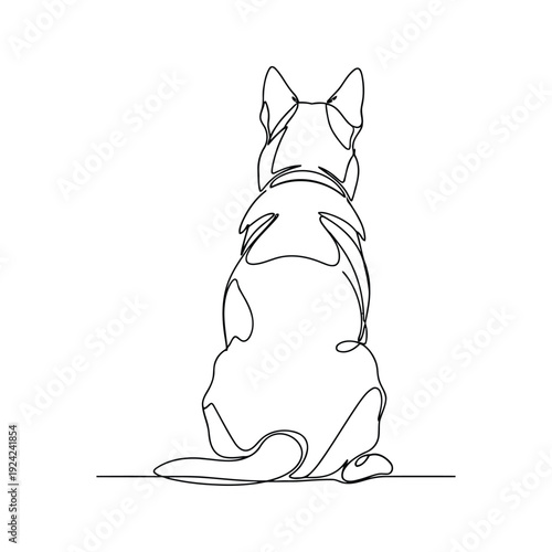 One line drawing of a german shepherd dog sitting back view vector illustration