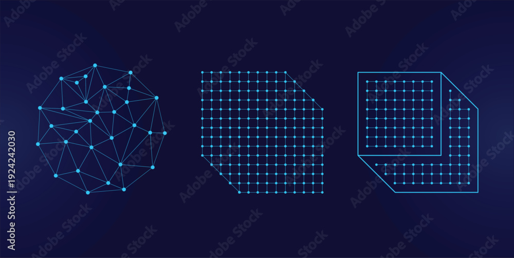 Foto Blue geometric network nodes and digital grid technology elements