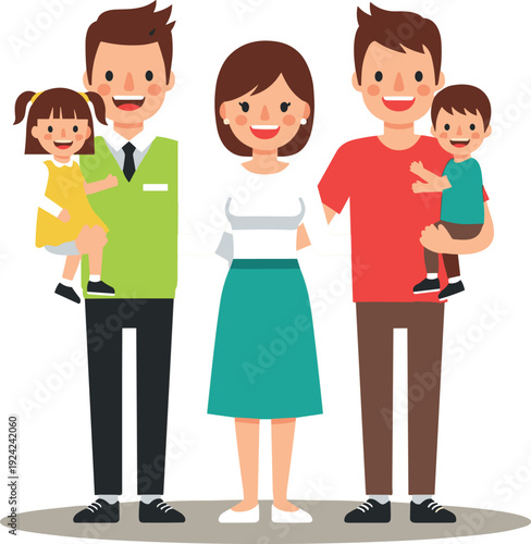 Happy big family portrait with parents grandparents and children standing together smiling flat vector illustration