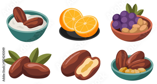 ramadan iftar healthy food icon set