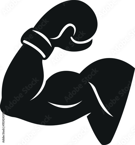 Strong arm flexing with a black boxing glove isolated vector graphic