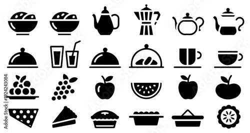 ramadan iftar food meal icon set