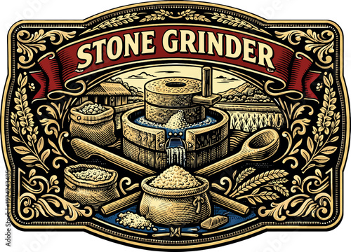 Stone Grinder Vintage Mill Craft Badge EPS