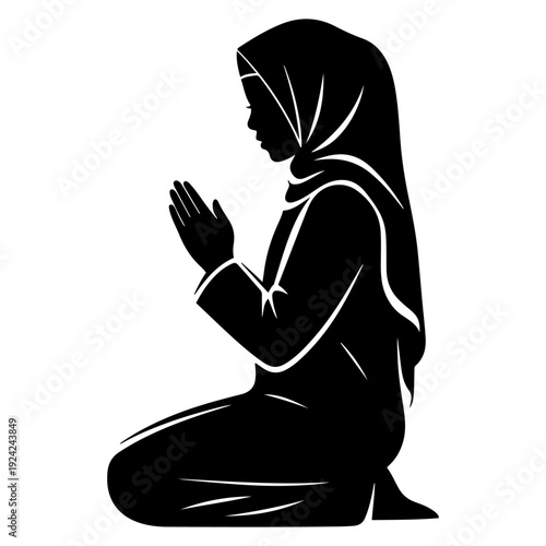 muslim woman praying silhouette icon
