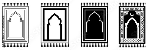 islamic prayer mat arch icon set