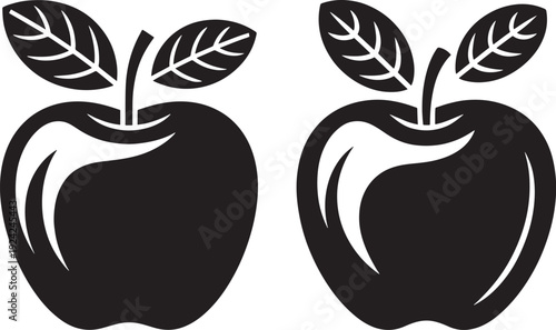 Pair of Black Apples with Leaves, Simple Vector Illustration for Healthy Eating and Food Concepts