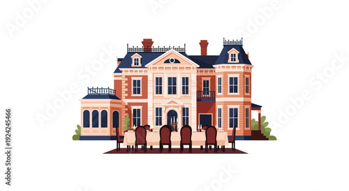 Luxury mansion exterior illustration family home real estate property vector design elegant