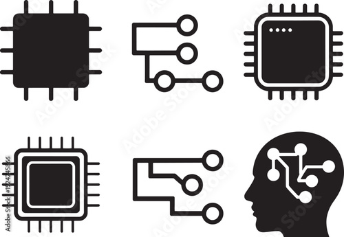 Set of 5 artificial intelligence icons vector