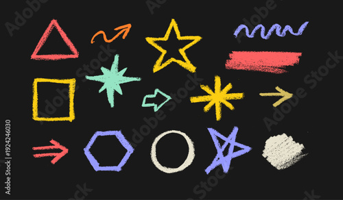 Abstract Shapes Simple Random Crayon Chalk Drawing Doodle Vector Set