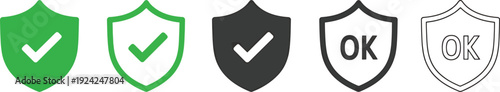 Security icon set with shield and checkmark symbols