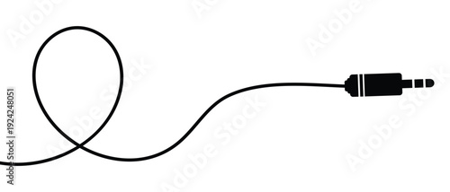 A vector illustration of a 3.5 mm stereo audio cable. Infinity Shaped Audio Cable with 3.5mm Jack Connectors – Minimal Black Line Art on White Background