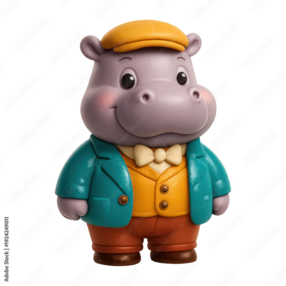 Naklejka premium PNG Cute hippo in colorful attire.