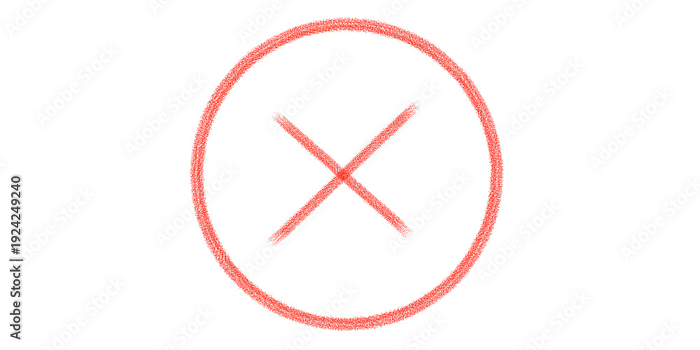 Obraz premium Red Cross Mark Inside Circle – Hand Drawn Prohibited Symbol, Error Warning Sign, Grunge Cancel Icon Illustration