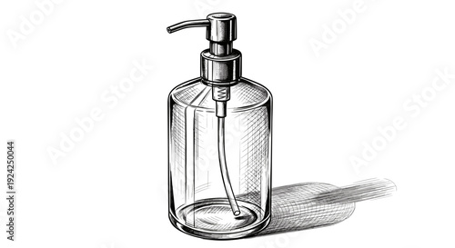 Soap dispenser bottle vector illustration, hand-drawn sketch of liquid soap container with pump