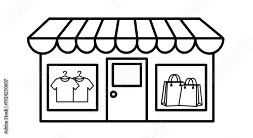Storefront boutique shop retail building display window clothes handbags awning door