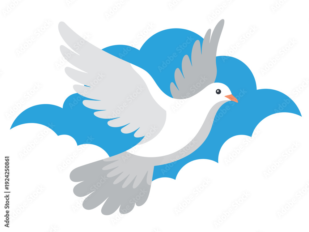 Obraz premium White Seagull Flying in Blue Sky with Clouds, Bird in Flight, Nature Scene