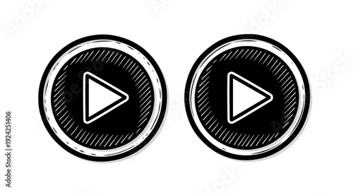 Two identical play button icons with textured background on white backdrop for web and app interfaces