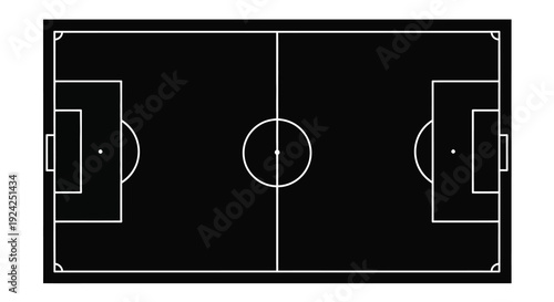 Overhead view of a soccer field with striking white lines silhouette