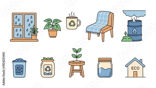 Eco-Conscious Lifestyle: This illustration set showcases an array of eco-friendly elements, encouraging sustainable living through symbols of nature and responsible practices.