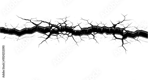 Wide black crack on white background for design element and background texture wallpaper