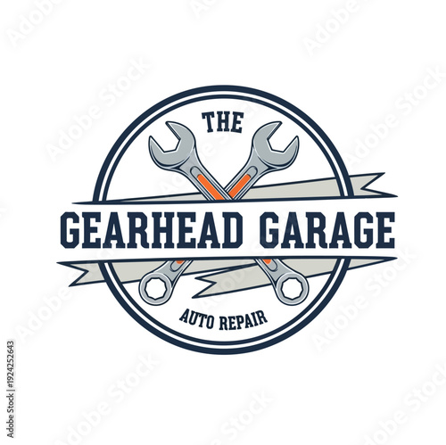 Auto Repair Garage Mechanic Service Wrench Emblem Logo