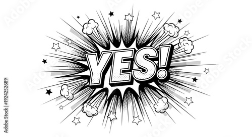 Yes comic speech bubble with explosion effect pop art style vector illustration isolated on white background