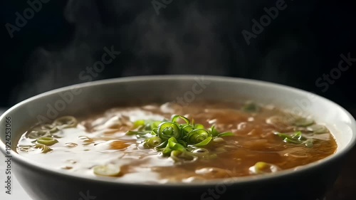 Wallpaper Mural Hot steaming asian broth soup food in a bowl with green onion for a meal Torontodigital.ca