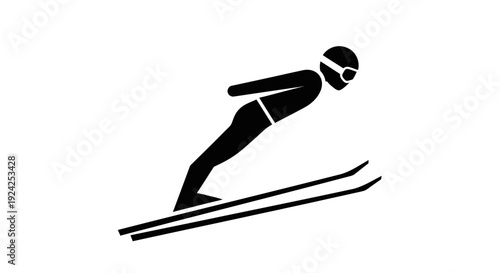 Dynamic Silhouette of a Ski Jumper in Mid-Air Flight on Isolated White Background