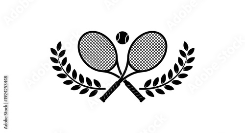 Classic Tennis Rackets and Ball with Laurel Wreath Emblem on Isolated White Background