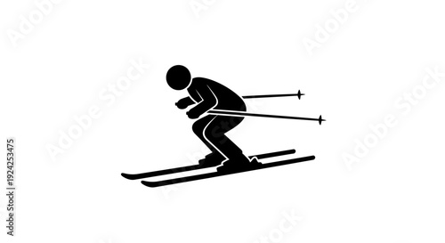 Dynamic Silhouette of a Downhill Skier in Motion on Isolated White Background