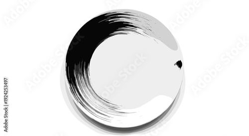 Abstract circular brush stroke in black white and gray with soft shadow effect for artistic backgrounds