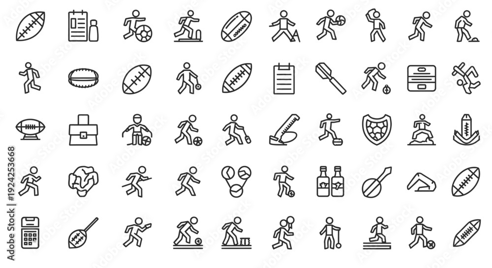 Naklejka premium Collection of diverse sports and activity icons on an isolated white background.