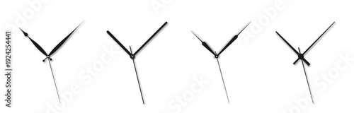 Set of realistic clock hands in minimalist style. Classic analog watch arrows with hour, minute, and second hands on a white background. Modern clock pointer collection for clock face design. Vector