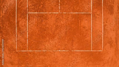 Orange clay tennis court surface texture with white line