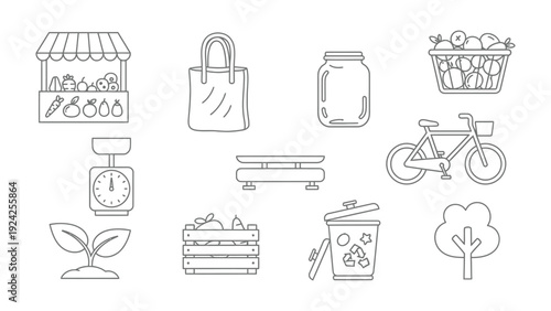 Eco-Friendly Market Essentials: An illustrative collection of essential items, promoting sustainability and conscious consumerism.