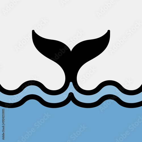 Whale tail emerging from wavy ocean waters beneath a clear sky isolated on white background, Vector, illustration