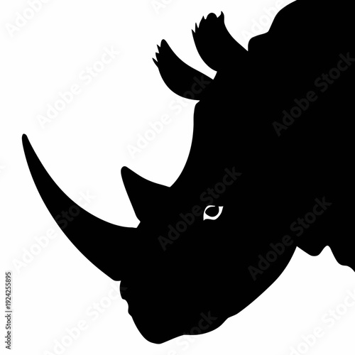 Silhouette of a rhinoceros with one horn and raised legs in a dynamic pose isolated on white background, Vector, illustration