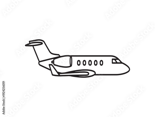A simple line drawing of a commercial airliner in flight