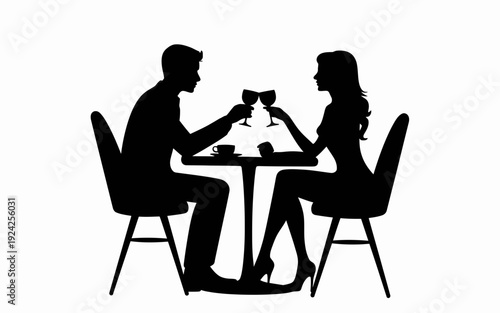 Couple enjoying a romantic dinner together at a cozy table setting isolated on white background, Vector, illustration