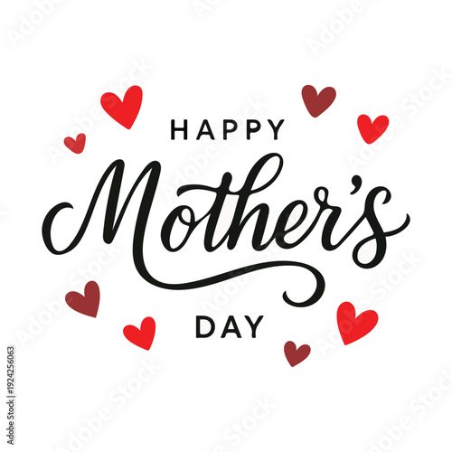 Happy Mother’s Day Elegant Calligraphy Typography with Heart Decorations Vector Illustration