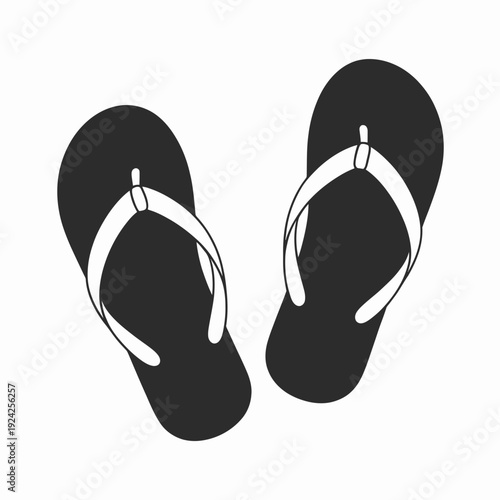 Black flip flops with white straps standing on a plain background isolated on white background, Vector, illustration