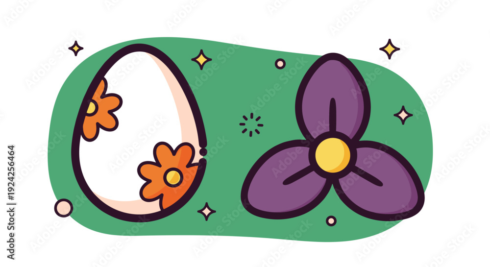 Fototapeta premium A colorful egg and flower illustration in modern vector style, perfect for spring and Easter-themed designs