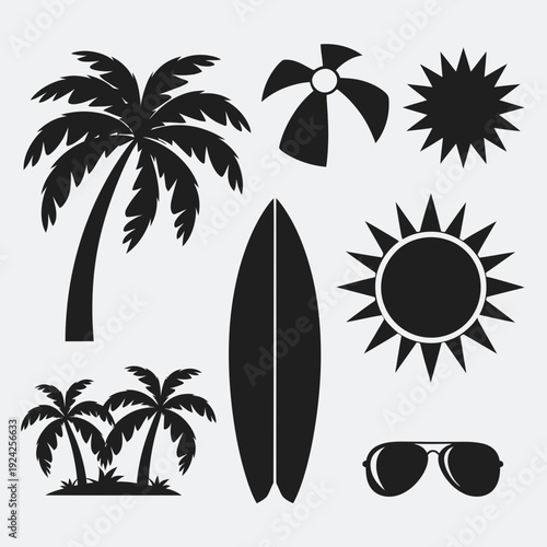 Relaxing beach lifestyle icons set with tropical and summer vibes isolated on white background, Vector, illustration