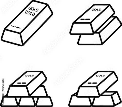 Minimalist gold bars vector illustration set featuring wealth investment finance currency treasure asset collection